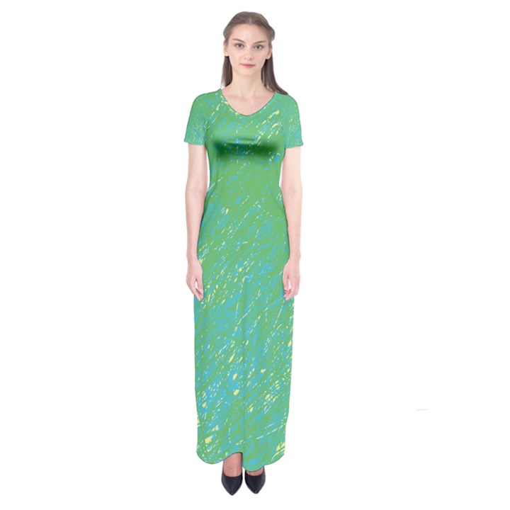 Green pattern Short Sleeve Maxi Dress