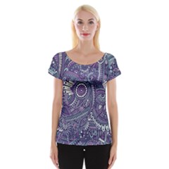 Purple Hippie Flowers Pattern, Zz0102, Women s Cap Sleeve Top by Zandiepants