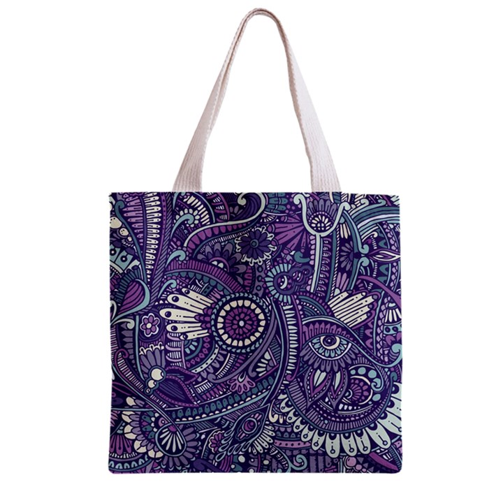 Purple Hippie Flowers Pattern, zz0102, Zipper Grocery Tote Bag