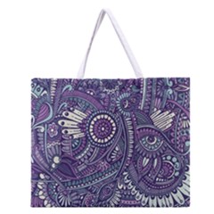 Purple Hippie Flowers Pattern, Zz0102, Zipper Large Tote Bag by Zandiepants