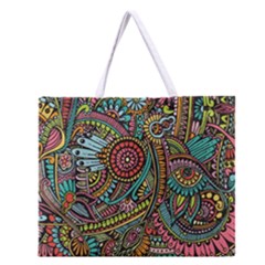 Colorful Hippie Flowers Pattern, Zz0103 Zipper Large Tote Bag by Zandiepants