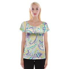 Hippie Flower Pattern Purple Yellow Green Zz0104 Women s Cap Sleeve Top by Zandiepants