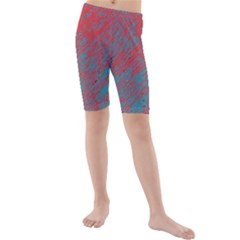 Red and blue pattern Kid s Mid Length Swim Shorts