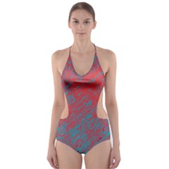 Red and blue pattern Cut-Out One Piece Swimsuit