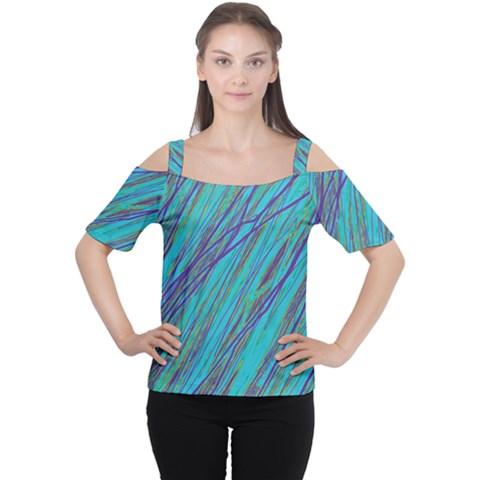 Blue Pattern Women s Cutout Shoulder Tee by Valentinaart