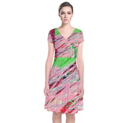 Colorful Pattern Short Sleeve Front Wrap Dress