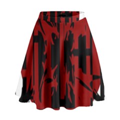 Red, Black And White Decorative Abstraction High Waist Skirt by Valentinaart