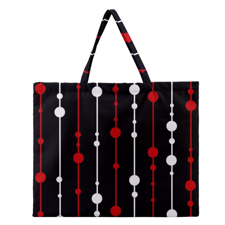 Red black and white pattern Zipper Large Tote Bag