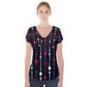 Red black and white pattern Short Sleeve Front Detail Top View1