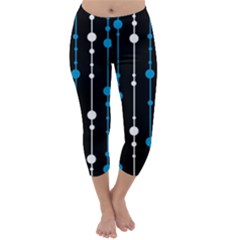 Blue, White And Black Pattern Capri Winter Leggings  by Valentinaart