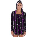 Purple, black and white pattern Women s Long Sleeve Hooded T-shirt View1