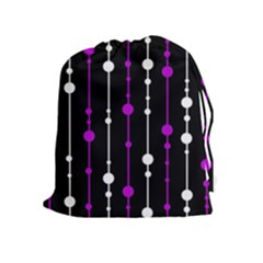 Purple, Black And White Pattern Drawstring Pouches (extra Large) by Valentinaart