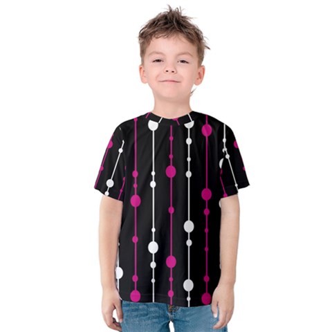 Magenta White And Black Pattern Kid s Cotton Tee by Valentinaart