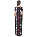 Magenta white and black pattern Short Sleeve Maxi Dress View2