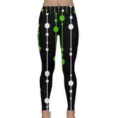 Green, White And Black Pattern Yoga Leggings  by Valentinaart