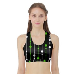 Green, White And Black Pattern Sports Bra With Border by Valentinaart