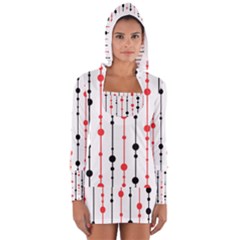 Red, Black And White Pattern Women s Long Sleeve Hooded T-shirt by Valentinaart