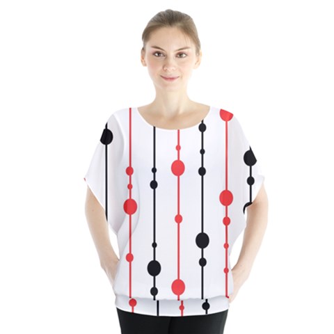 Red, Black And White Pattern Batwing Chiffon Blouse by Valentinaart