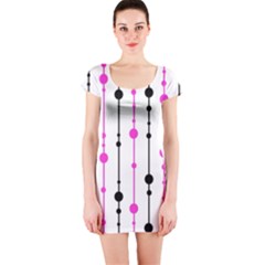 Magenta, Black And White Pattern Short Sleeve Bodycon Dress by Valentinaart