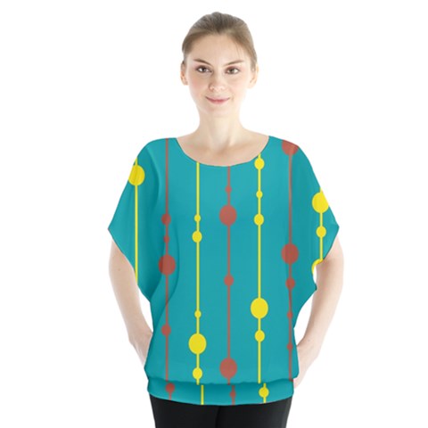 Green, Yellow And Red Pattern Batwing Chiffon Blouse by Valentinaart