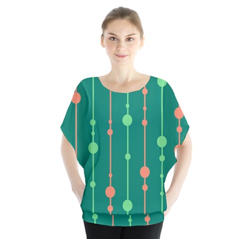 Green Pattern Batwing Chiffon Blouse by Valentinaart