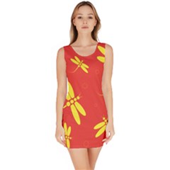 Red And Yellow Dragonflies Pattern Sleeveless Bodycon Dress by Valentinaart