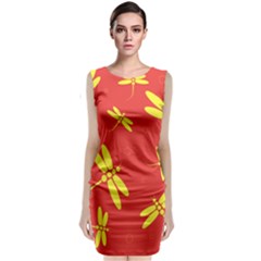 Red And Yellow Dragonflies Pattern Classic Sleeveless Midi Dress