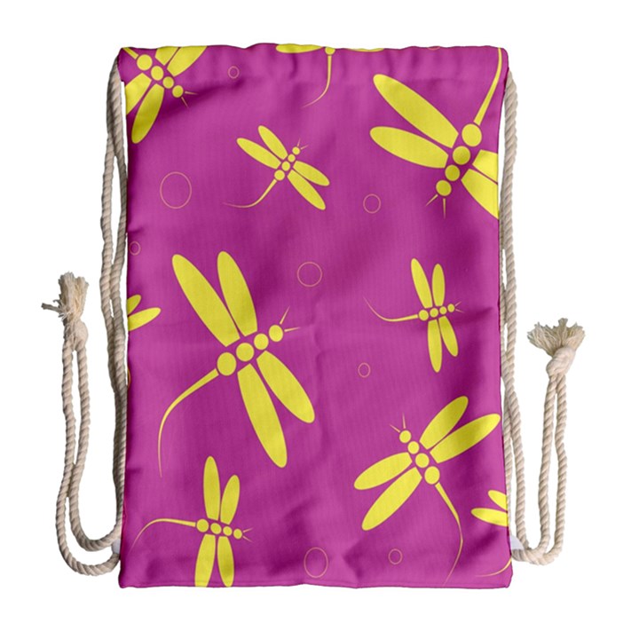 Purple and yellow dragonflies pattern Drawstring Bag (Large)