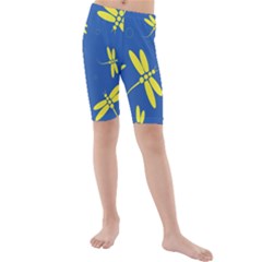 Blue And Yellow Dragonflies Pattern Kid s Mid Length Swim Shorts by Valentinaart