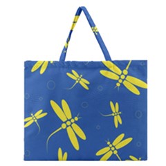 Blue And Yellow Dragonflies Pattern Zipper Large Tote Bag by Valentinaart