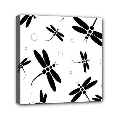 Black And White Dragonflies Mini Canvas 6  X 6  by Valentinaart