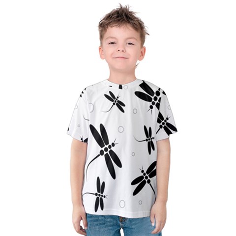 Black And White Dragonflies Kid s Cotton Tee by Valentinaart