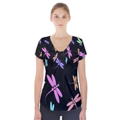 Pastel Dragonflies Short Sleeve Front Detail Top by Valentinaart