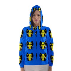 Yellow and blue firefies Hooded Wind Breaker (Women)