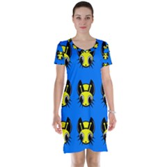 Yellow And Blue Firefies Short Sleeve Nightdress by Valentinaart