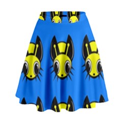 Yellow and blue firefies High Waist Skirt