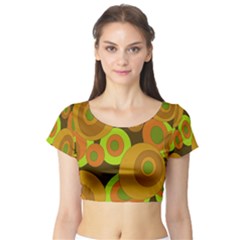 Brown pattern Short Sleeve Crop Top (Tight Fit)