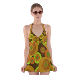 Brown pattern Halter Swimsuit Dress