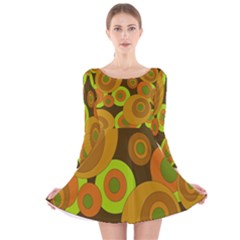 Brown pattern Long Sleeve Velvet Skater Dress