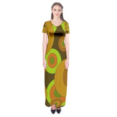 Brown pattern Short Sleeve Maxi Dress