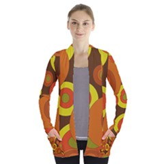 Orange Pattern Women s Open Front Pockets Cardigan(p194) by Valentinaart