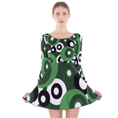 Green Pattern Long Sleeve Velvet Skater Dress