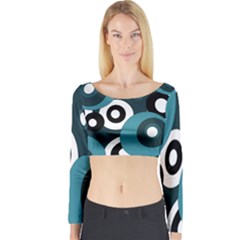 Blue Pattern Long Sleeve Crop Top by Valentinaart