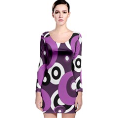 Purple Pattern Long Sleeve Velvet Bodycon Dress by Valentinaart