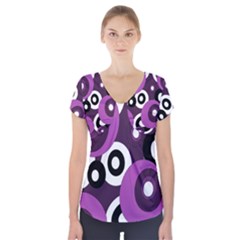 Purple Pattern Short Sleeve Front Detail Top by Valentinaart