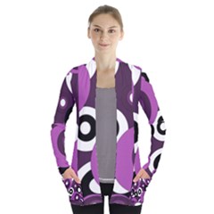 Purple Pattern Women s Open Front Pockets Cardigan(p194)