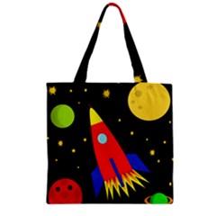 Spaceship Zipper Grocery Tote Bag by Valentinaart