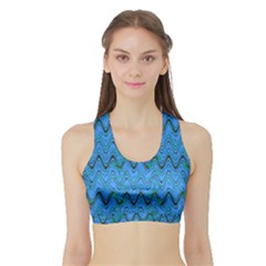 Blue Wavy Squiggles Sports Bra With Border by BrightVibesDesign