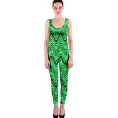 Green Wavy Squiggles Onepiece Catsuit by BrightVibesDesign