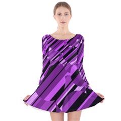 Purple Pattern Long Sleeve Velvet Skater Dress